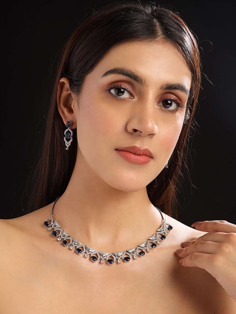 sleek cut work blue cz ad necklace - 22157520 -  Standard Image - 1