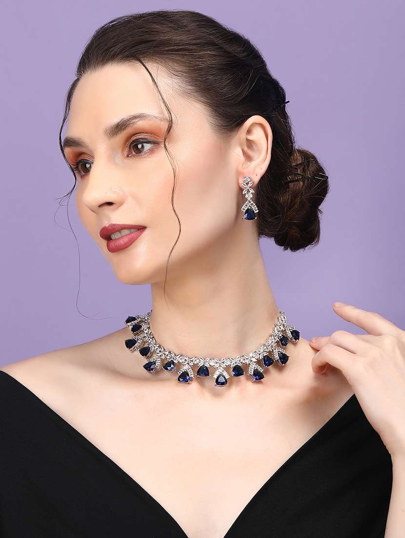 blue cz ad necklace set for glamorous look - 22157522 -  Standard Image - 1