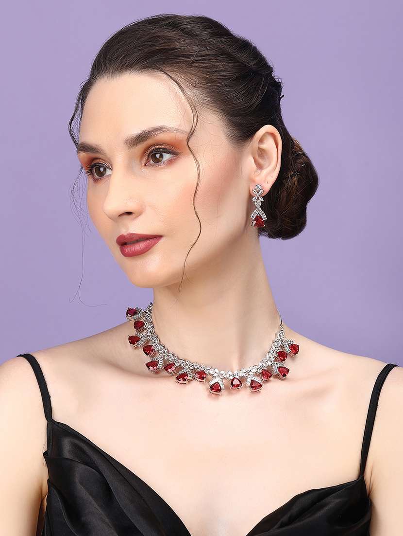 red cz ad necklace set for glamorous look - 22157524 -  Standard Image - 1