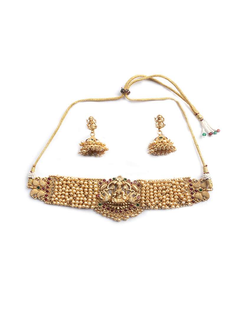 gold plated laxmi white hydra beads choker set - 22157528 -  Standard Image - 1