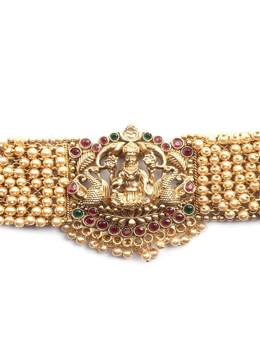 gold plated laxmi white hydra beads choker set - 22157528 -  Standard Image - 4