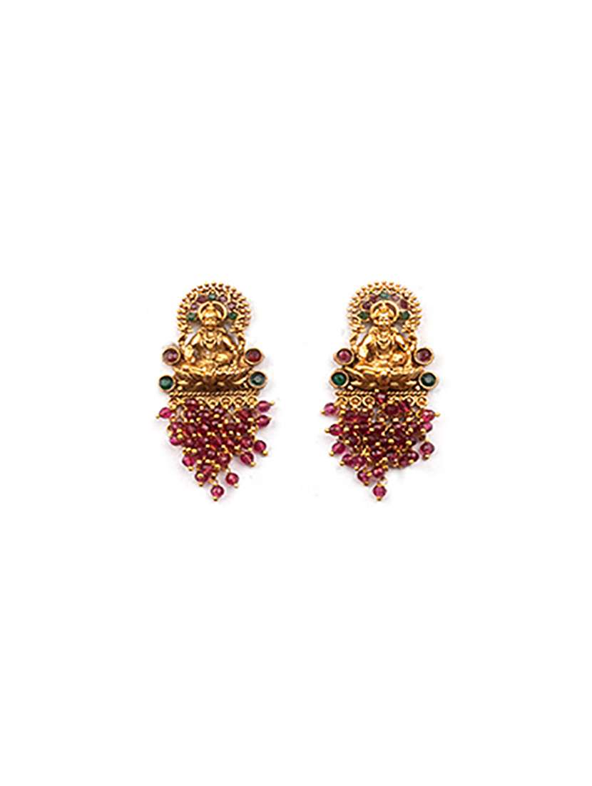 exquisite red hydra beads laxmi temple necklace set - 22157538 -  Standard Image - 4