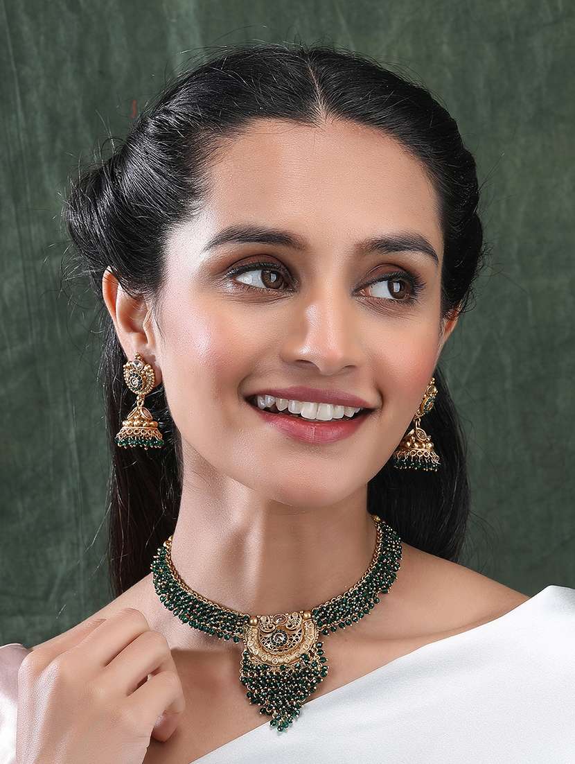 gold plated green hydra necklace set - 22157547 -  Standard Image - 1