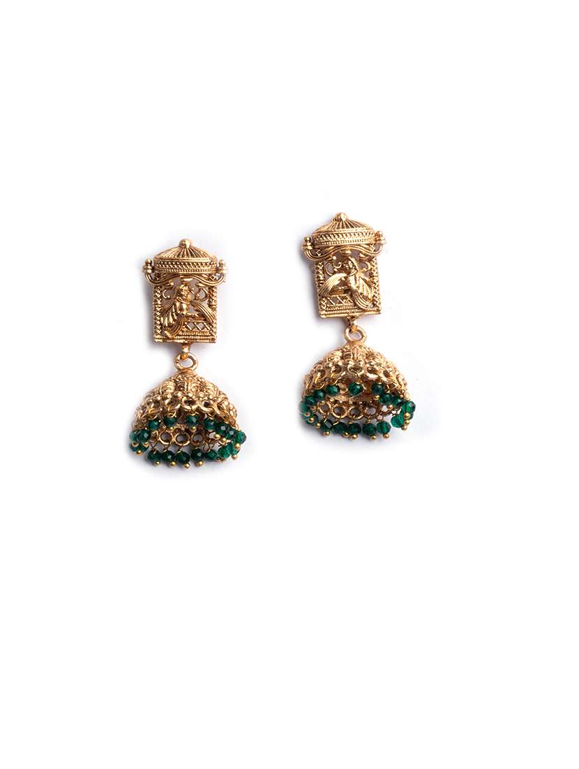 gold plated green hydra beads barati necklace set - 22157565 -  Standard Image - 4