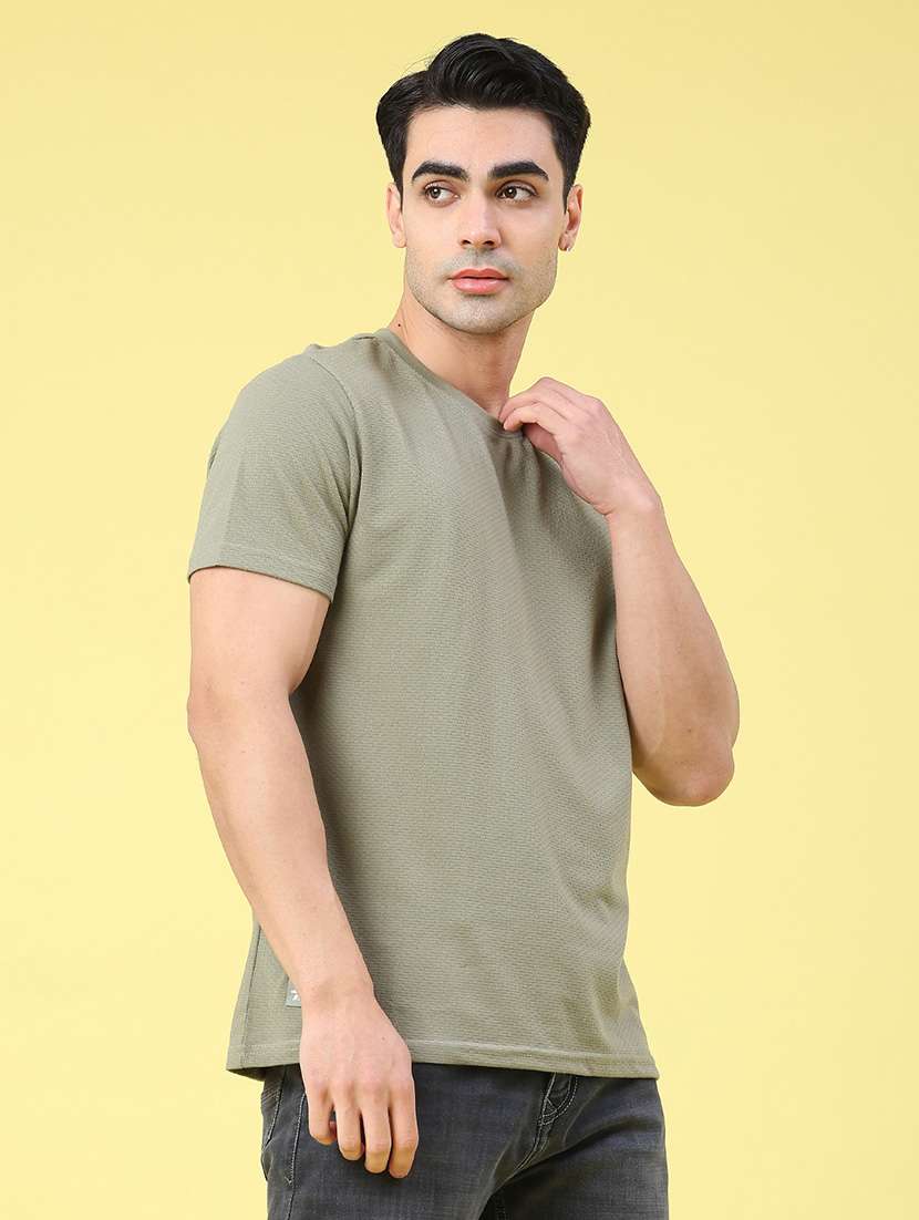 Men Self Design Short Sleeve Slim Fit T-shirt - 22157780 -  Standard Image - 1