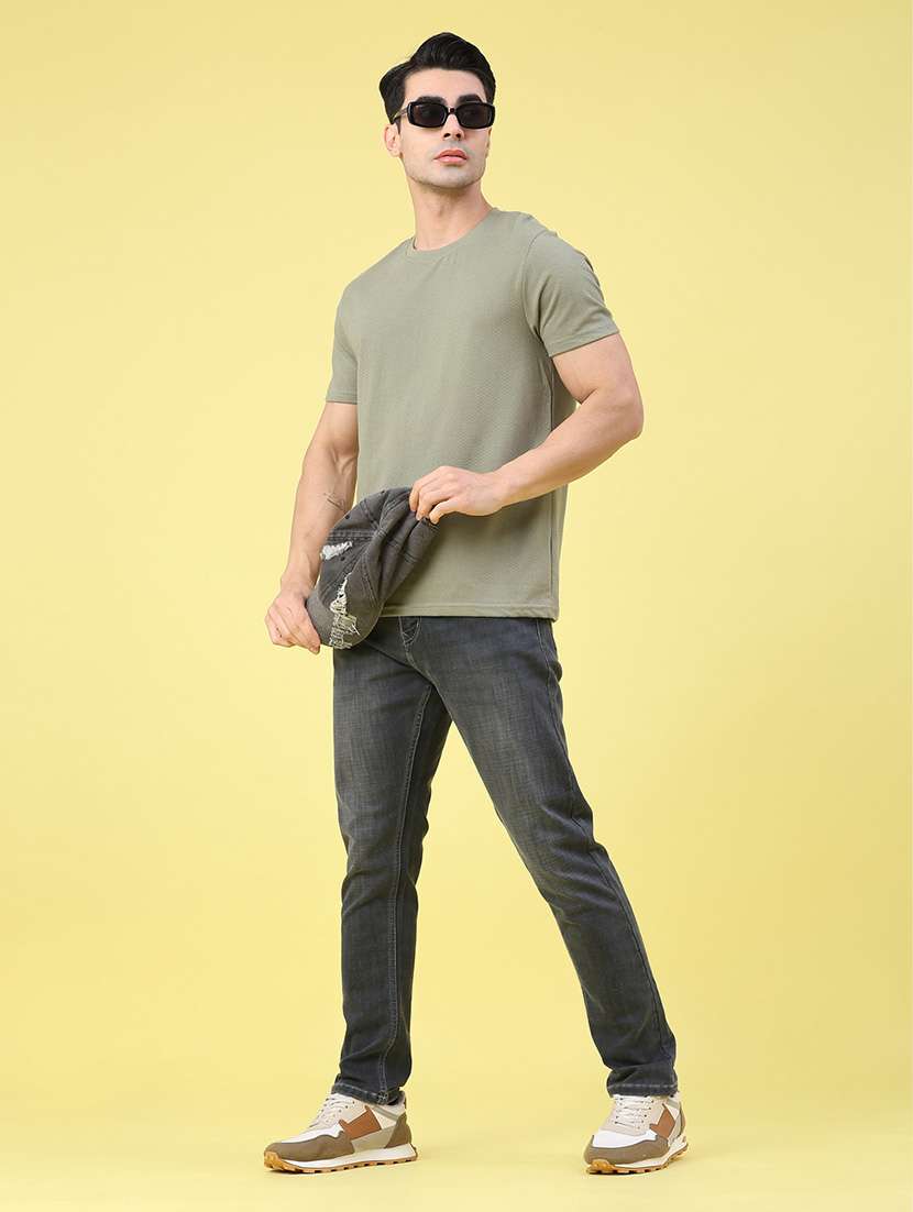 Men Self Design Short Sleeve Slim Fit T-shirt - 22157780 -  Standard Image - 4
