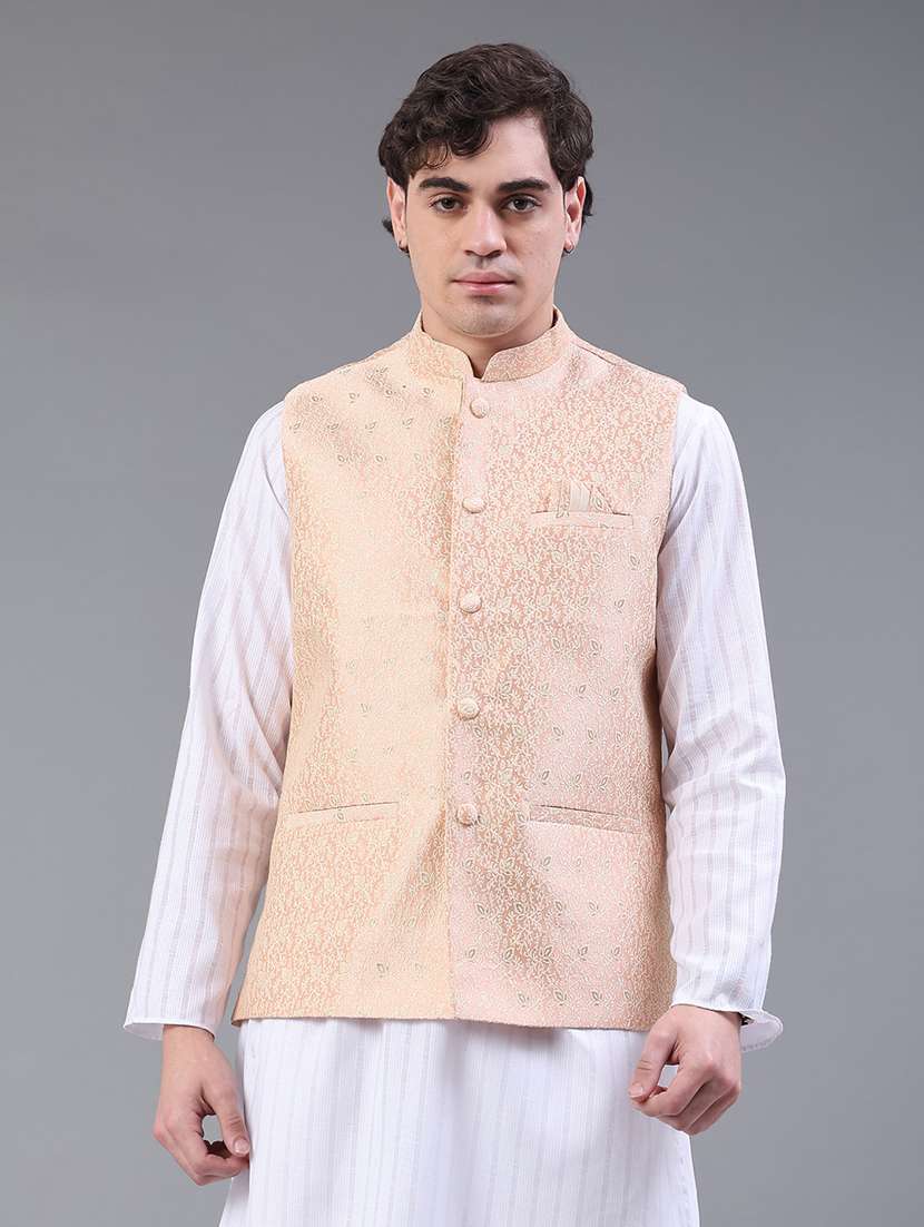 men self design mandarin neck regular fit nehru jacket - 22158193 -  Standard Image - 1