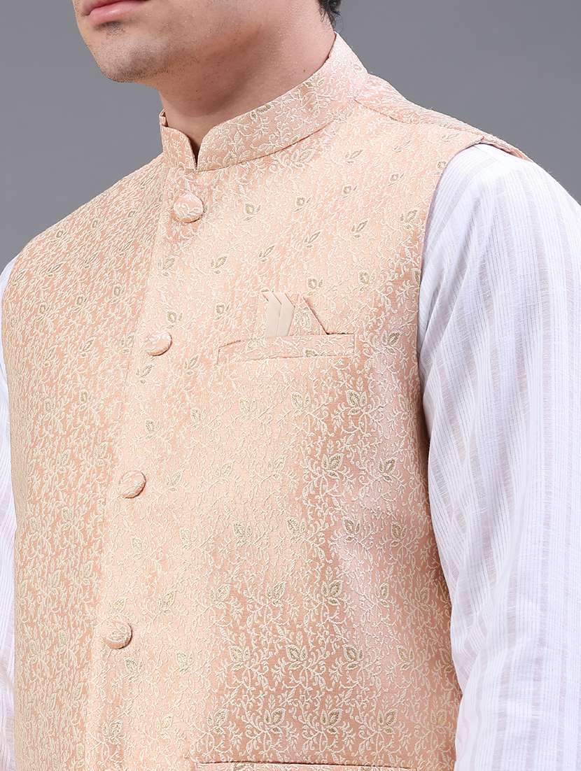 men self design mandarin neck regular fit nehru jacket - 22158193 -  Standard Image - 4