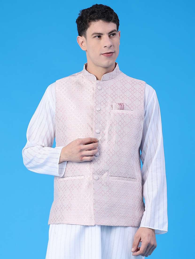 men self design mandarin neck regular fit nehru jacket - 22158194 -  Standard Image - 1