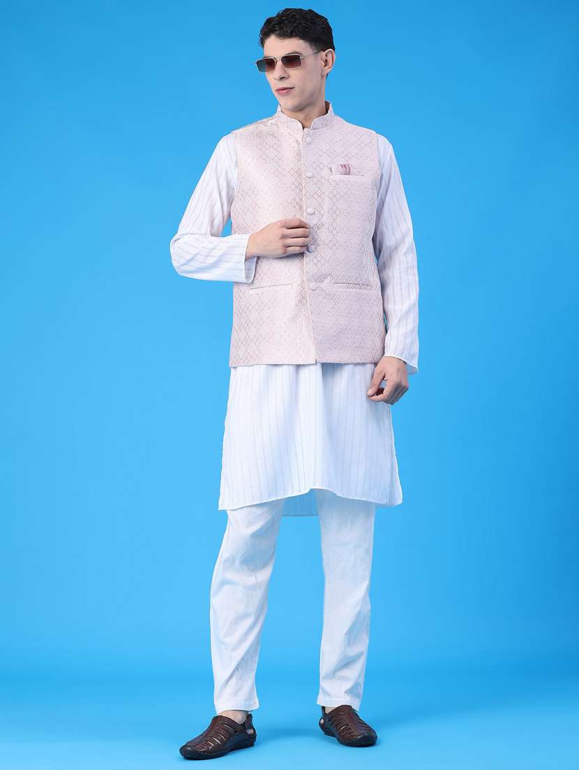 men self design mandarin neck regular fit nehru jacket - 22158194 -  Standard Image - 4