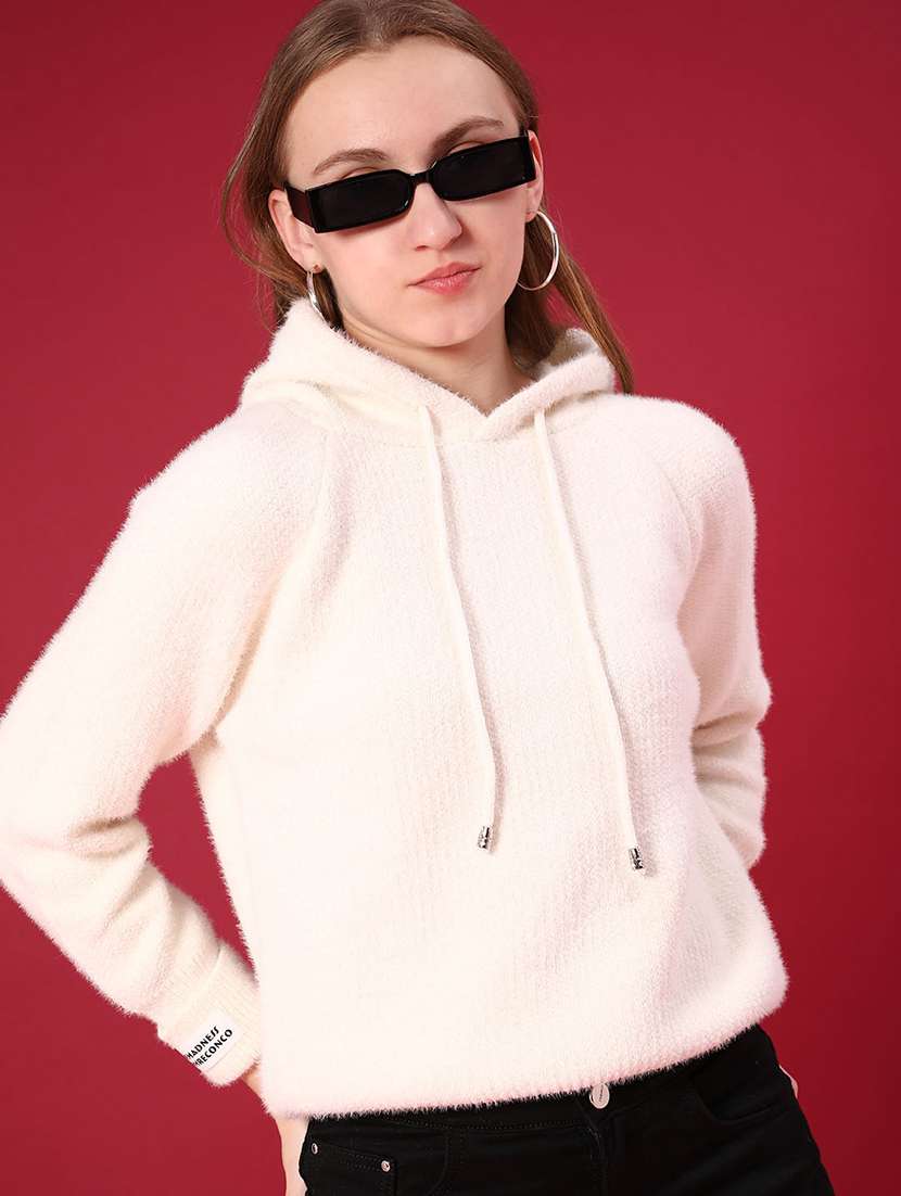 women solid long sleeve hooded sweatshirt