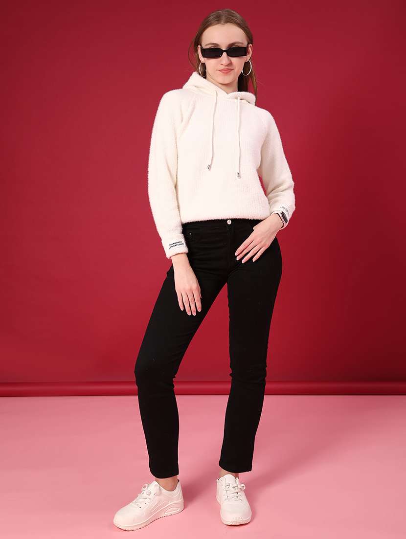 women solid long sleeve hooded sweatshirt - 22158386 -  Standard Image - 4