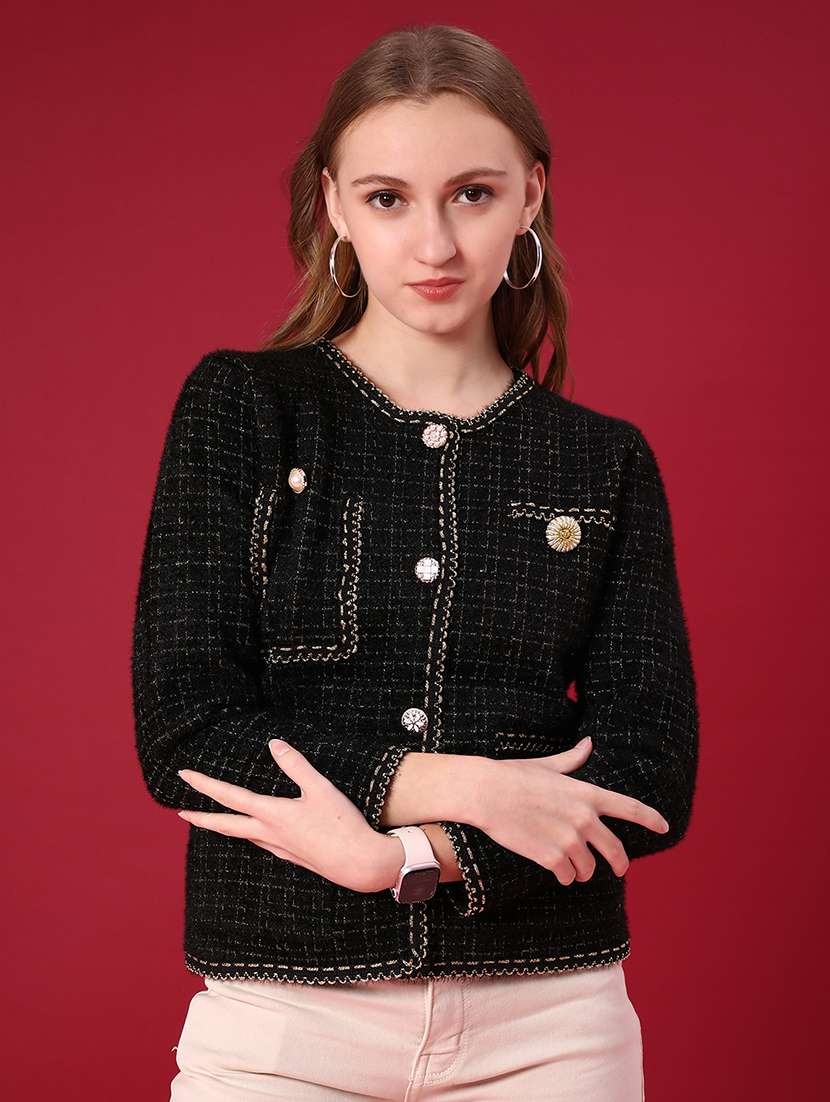 women self design long sleeve cardigan - 22158388 -  Standard Image - 1