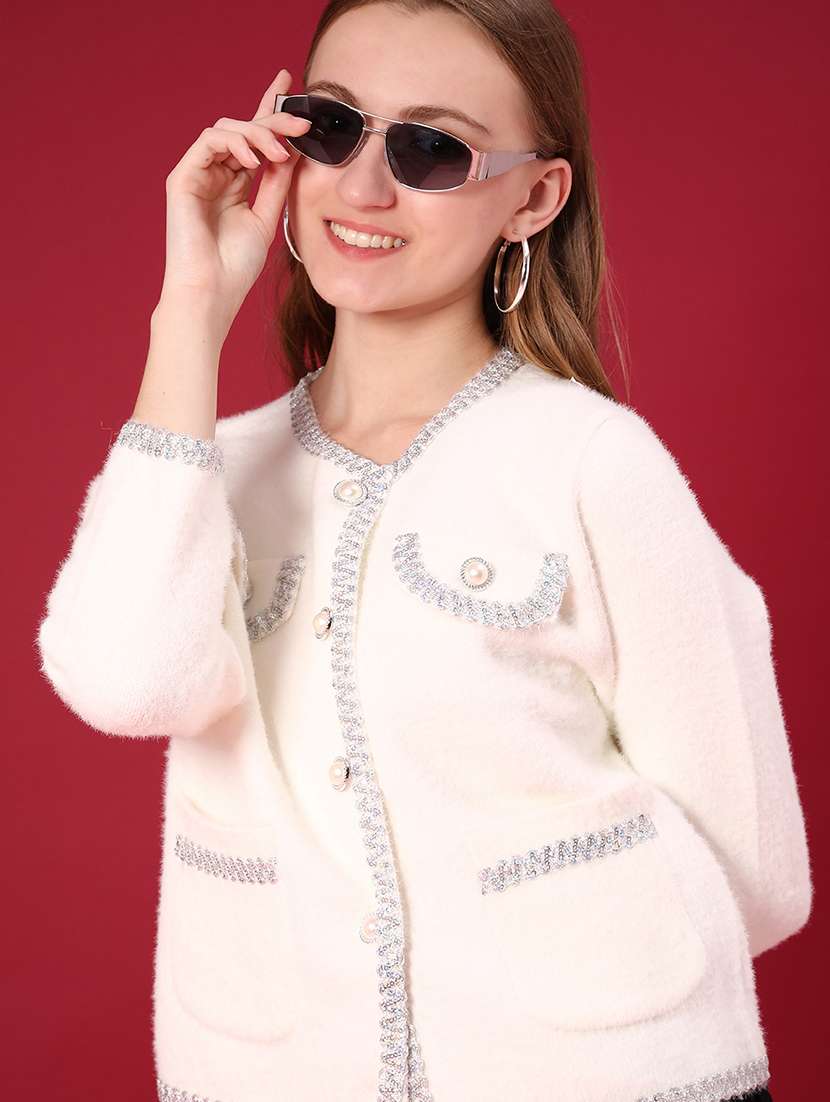 women self design long sleeve cardigan