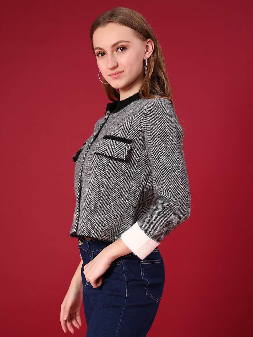 women self design long sleeve cardigan - 22158421 -  Standard Image - 1