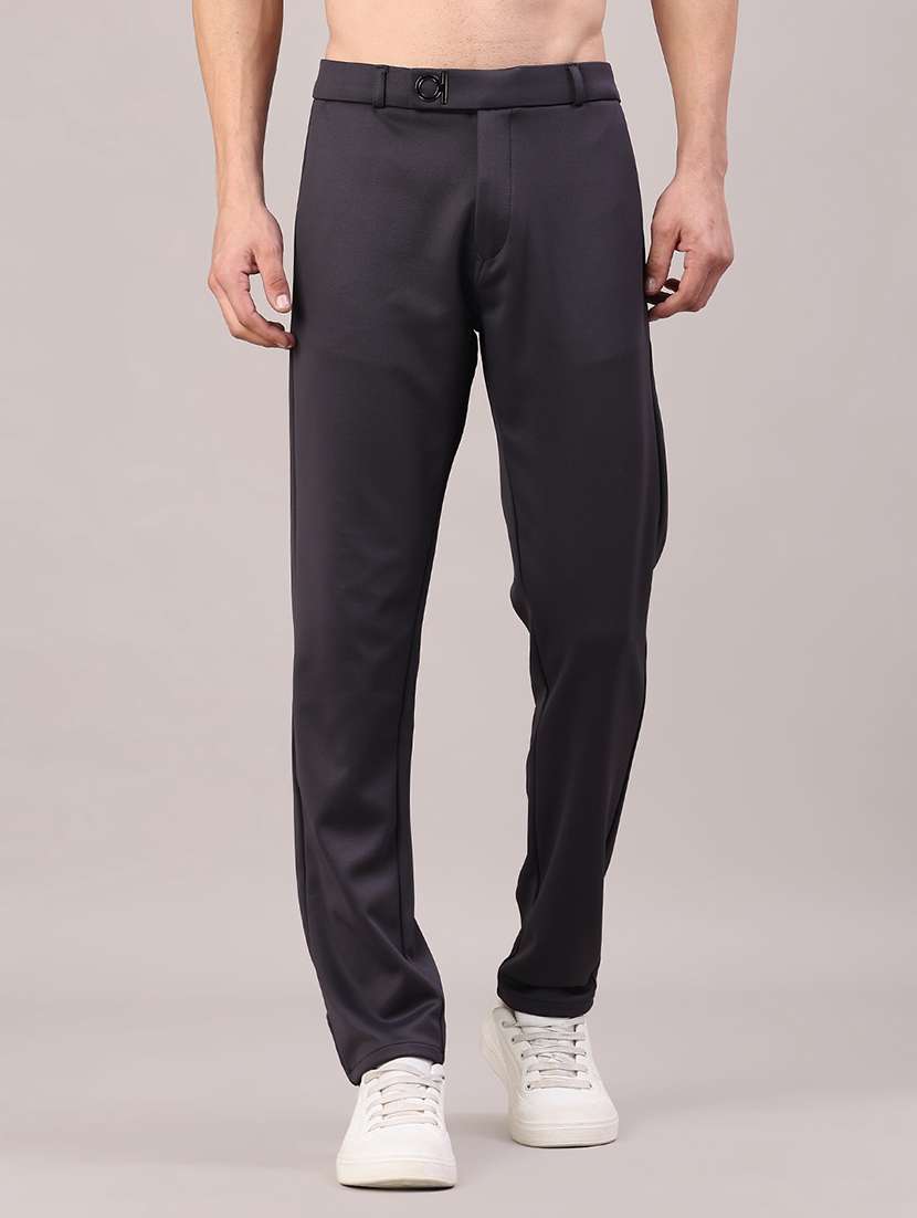 men solid mid rise chinos casual trouser