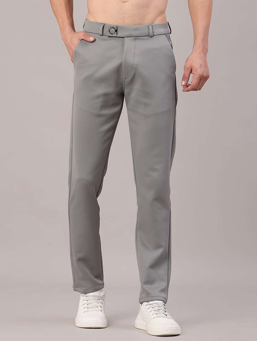 men solid mid rise chinos casual trouser