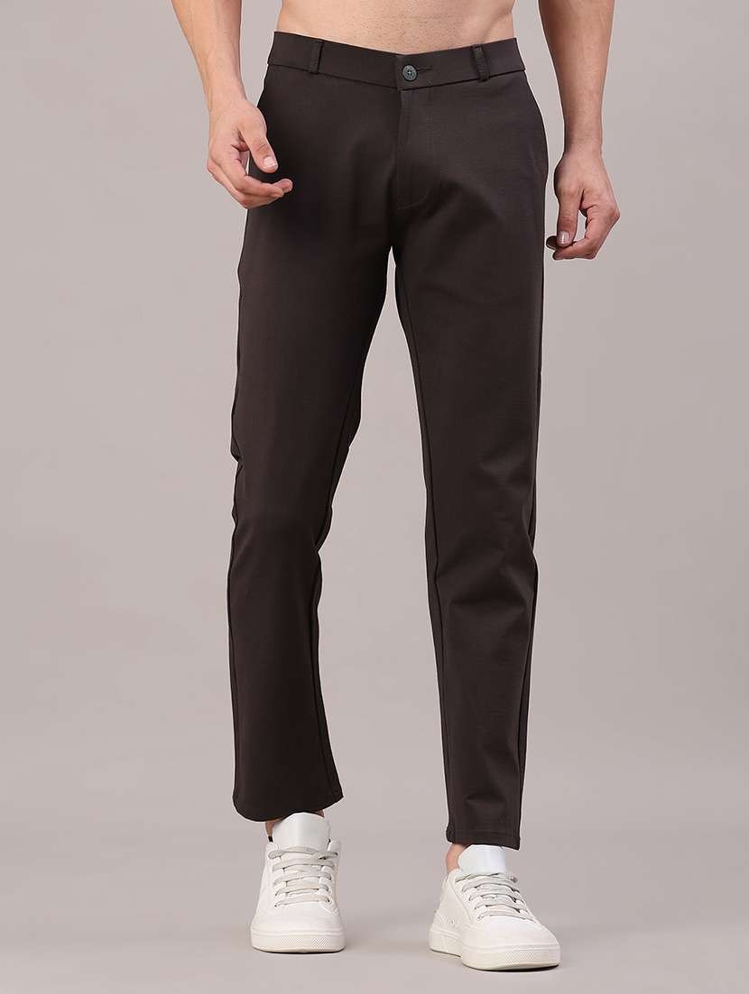 men solid mid rise chinos casual trouser