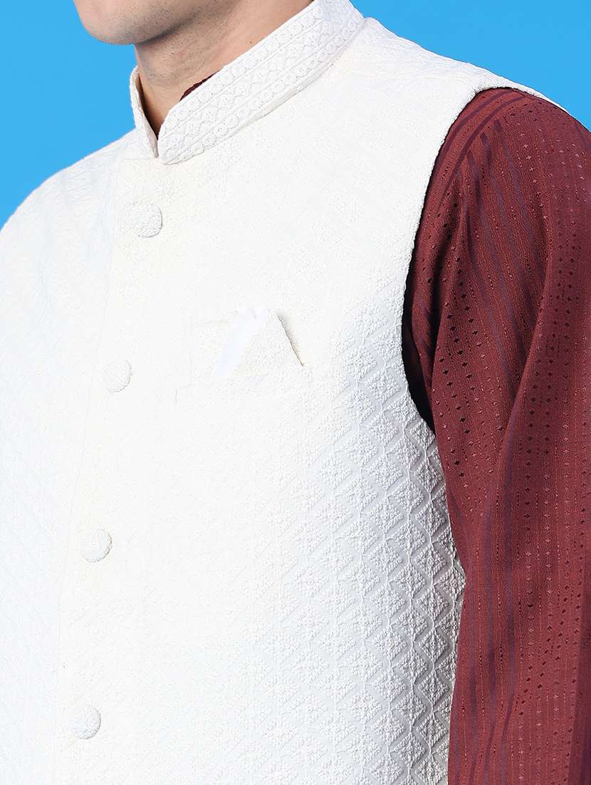 men self design mandarin neck regular fit nehru jacket - 22158515 -  Standard Image - 4