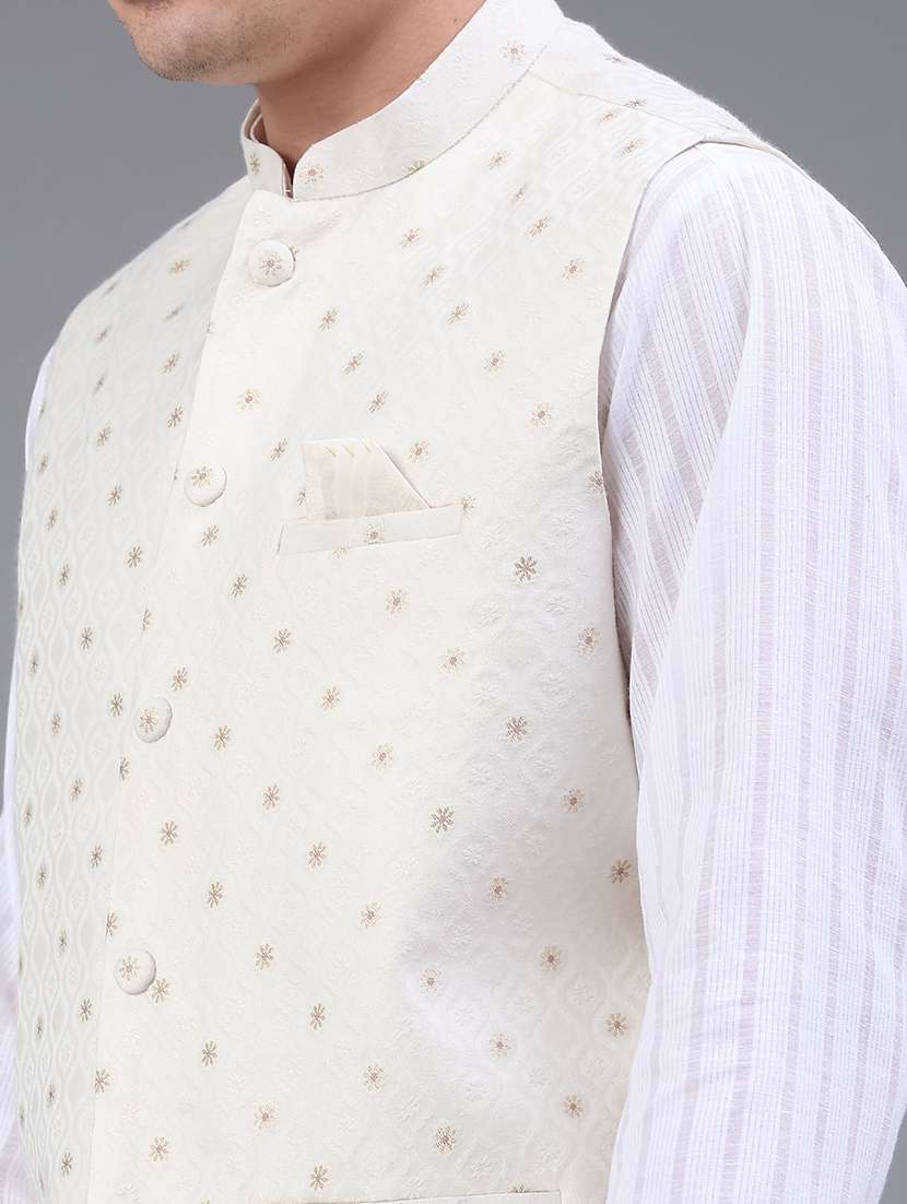 men self design mandarin neck regular fit nehru jacket - 22158517 -  Standard Image - 4