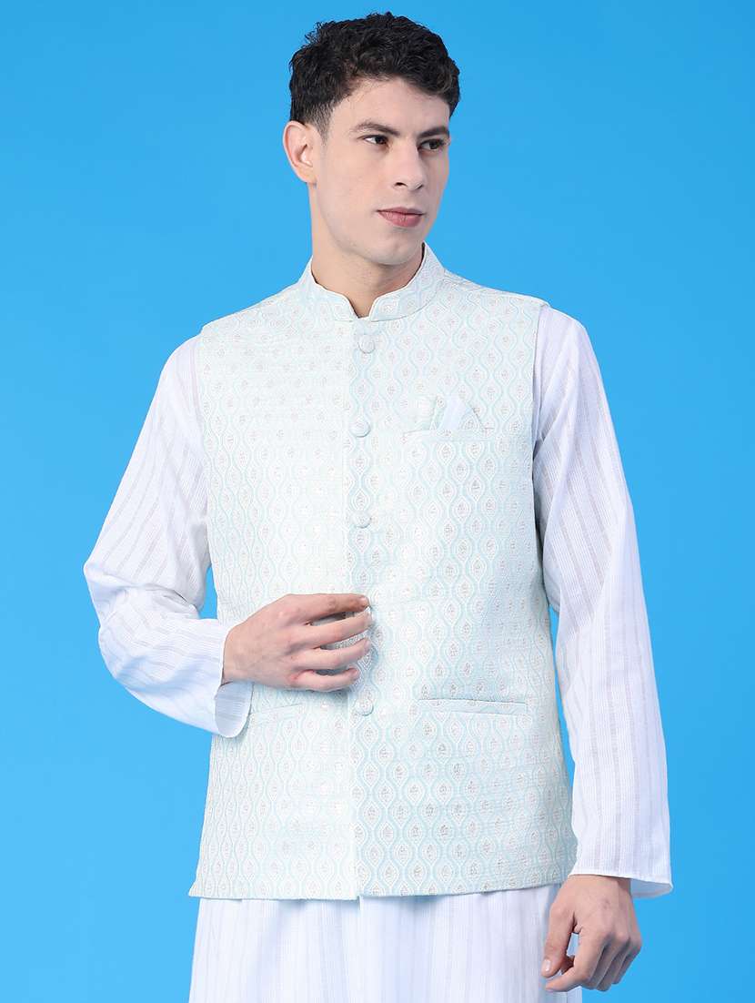 men self design mandarin neck regular fit nehru jacket - 22158520 -  Standard Image - 1