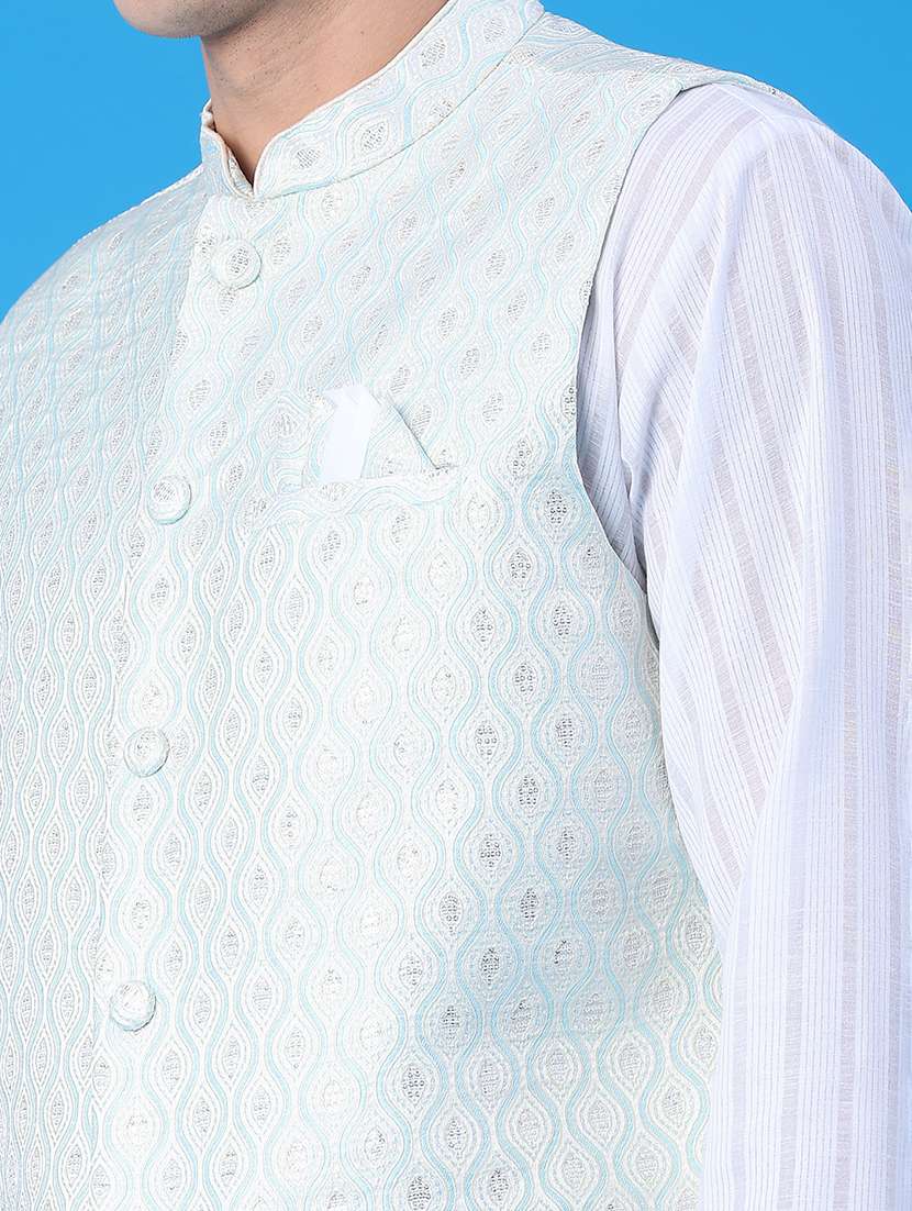 men self design mandarin neck regular fit nehru jacket - 22158520 -  Standard Image - 4