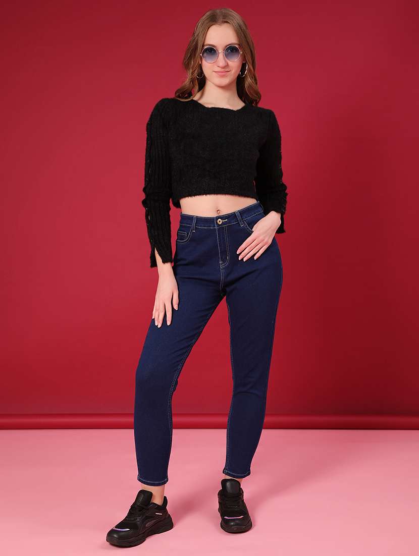 women solid long sleeve crop pullover - 22158550 -  Standard Image - 4