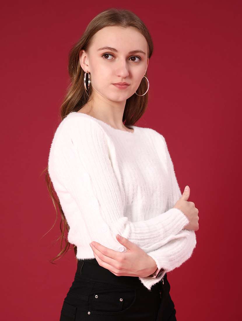 women solid long sleeve crop pullover - 22158552 -  Standard Image - 1