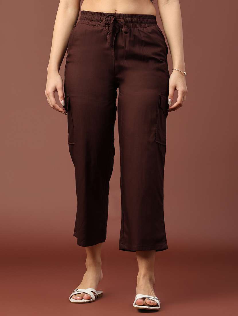 women solid mid rise straight palazzo