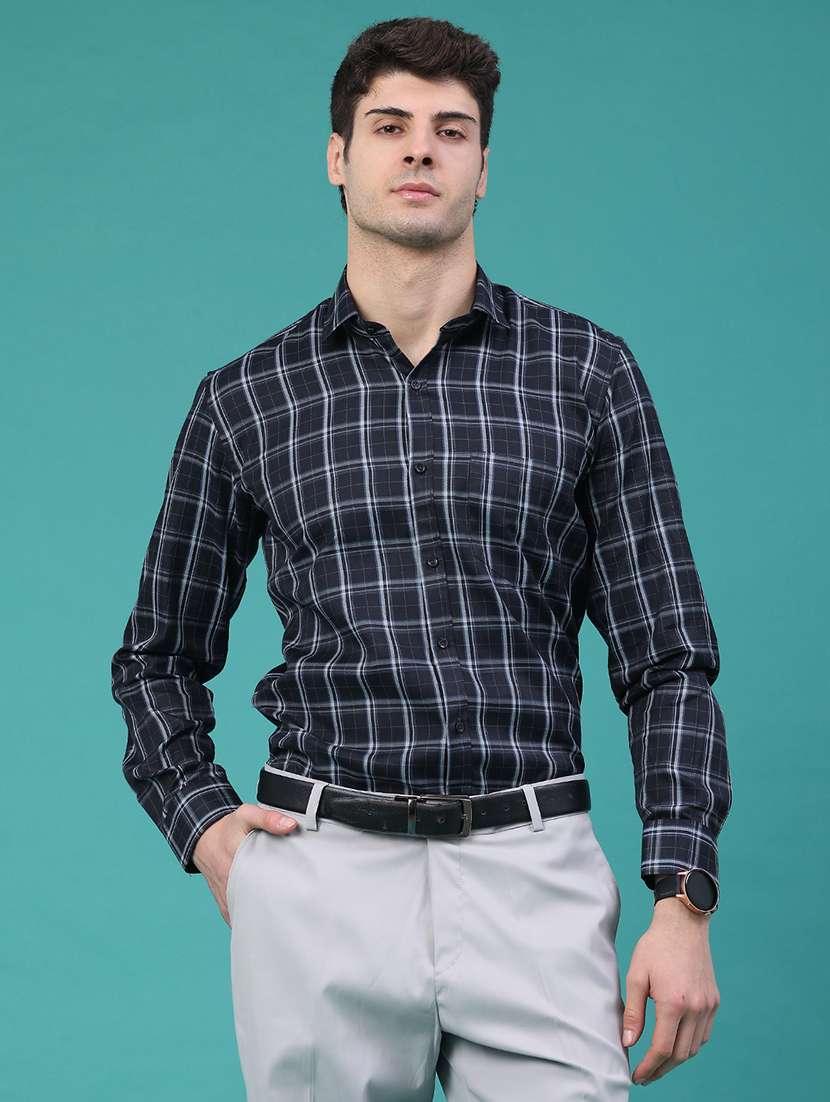 men checkered long sleeve slim fit formal shirt - 22159139 -  Standard Image - 1