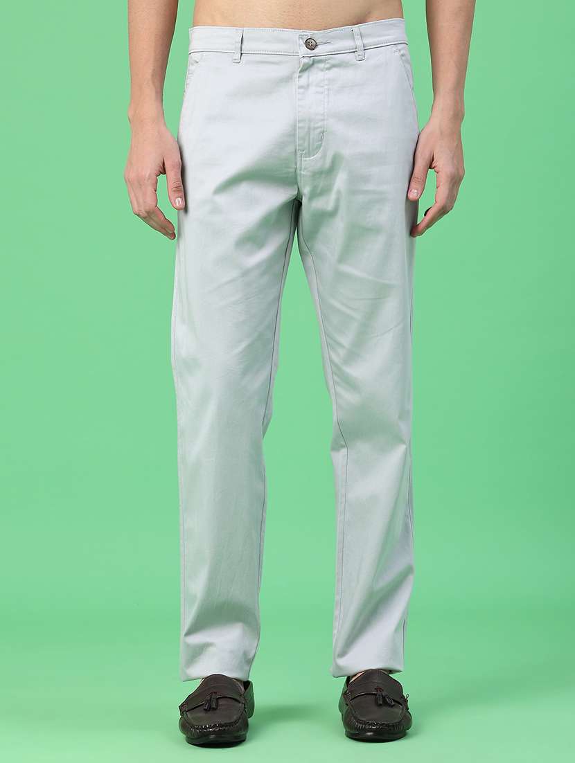 men solid mid rise chinos casual trouser