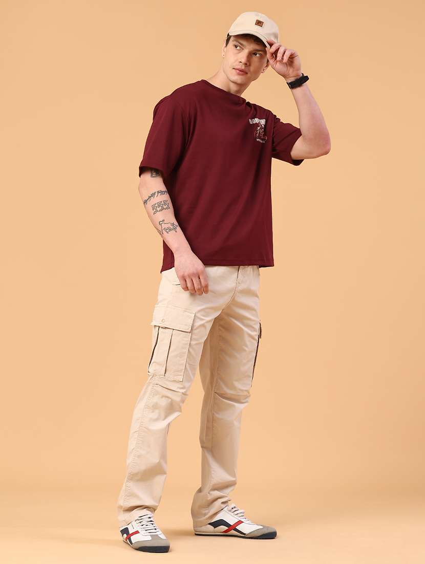 men maroon cotton blend plain t-shirt - 22159177 -  Standard Image - 4
