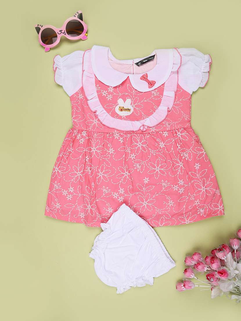 girls printed puff sleeves frock with bloomer - 22159227 -  Standard Image - 1