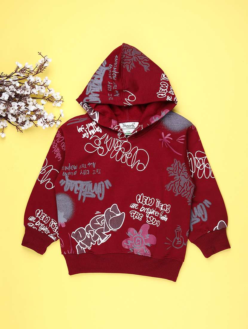 boys printed long sleeve hooded sweatshirt