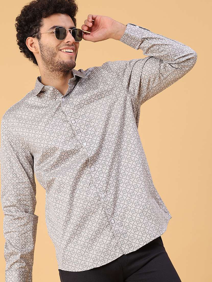 men printed long sleeve regular fit casual shirt
