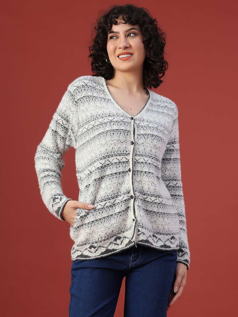 women self design long sleeve cardigan - 22159619 -  Standard Image - 1