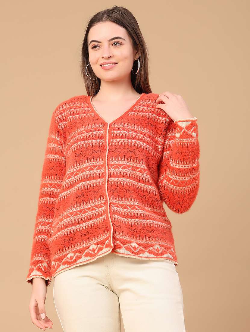 women self design long sleeve cardigan - 22159622 -  Standard Image - 1