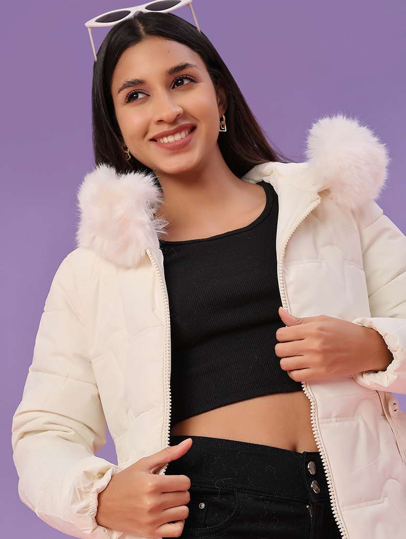 women solid long sleeve puffer jacket