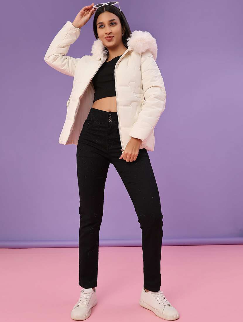 women solid long sleeve puffer jacket - 22159641 -  Standard Image - 4