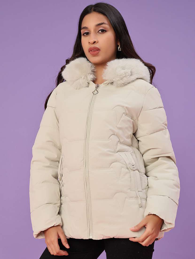 women solid long sleeve puffer jacket - 22159643 -  Standard Image - 1