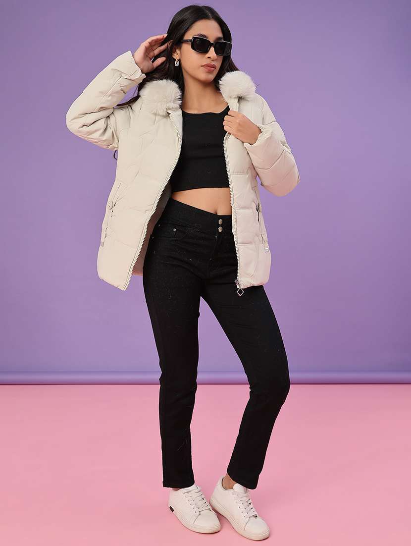 women solid long sleeve puffer jacket - 22159643 -  Standard Image - 4