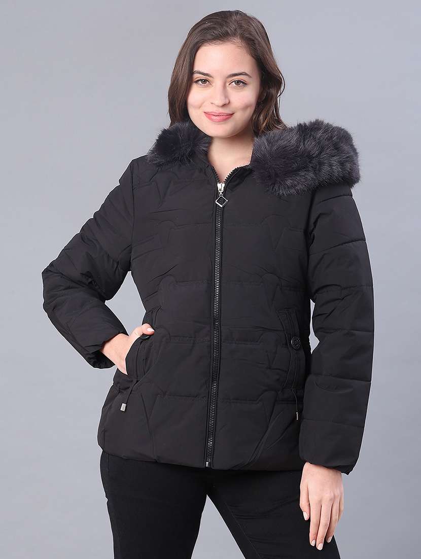women solid long sleeve puffer jacket - 22159646 -  Standard Image - 1