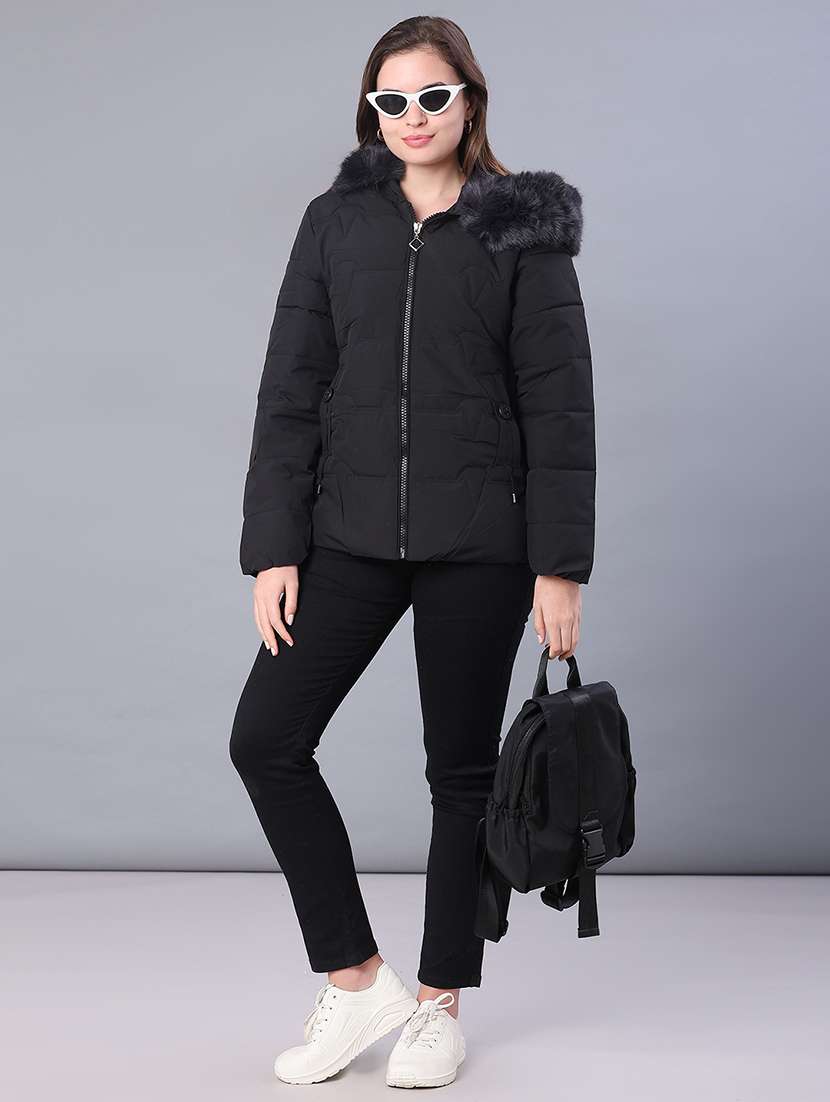 women solid long sleeve puffer jacket - 22159646 -  Standard Image - 4