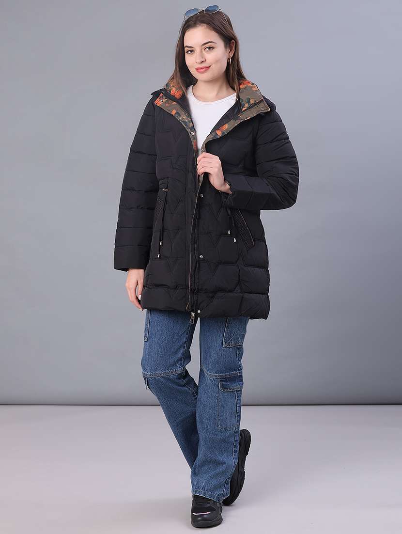 women solid long sleeve puffer jacket - 22159648 -  Standard Image - 4