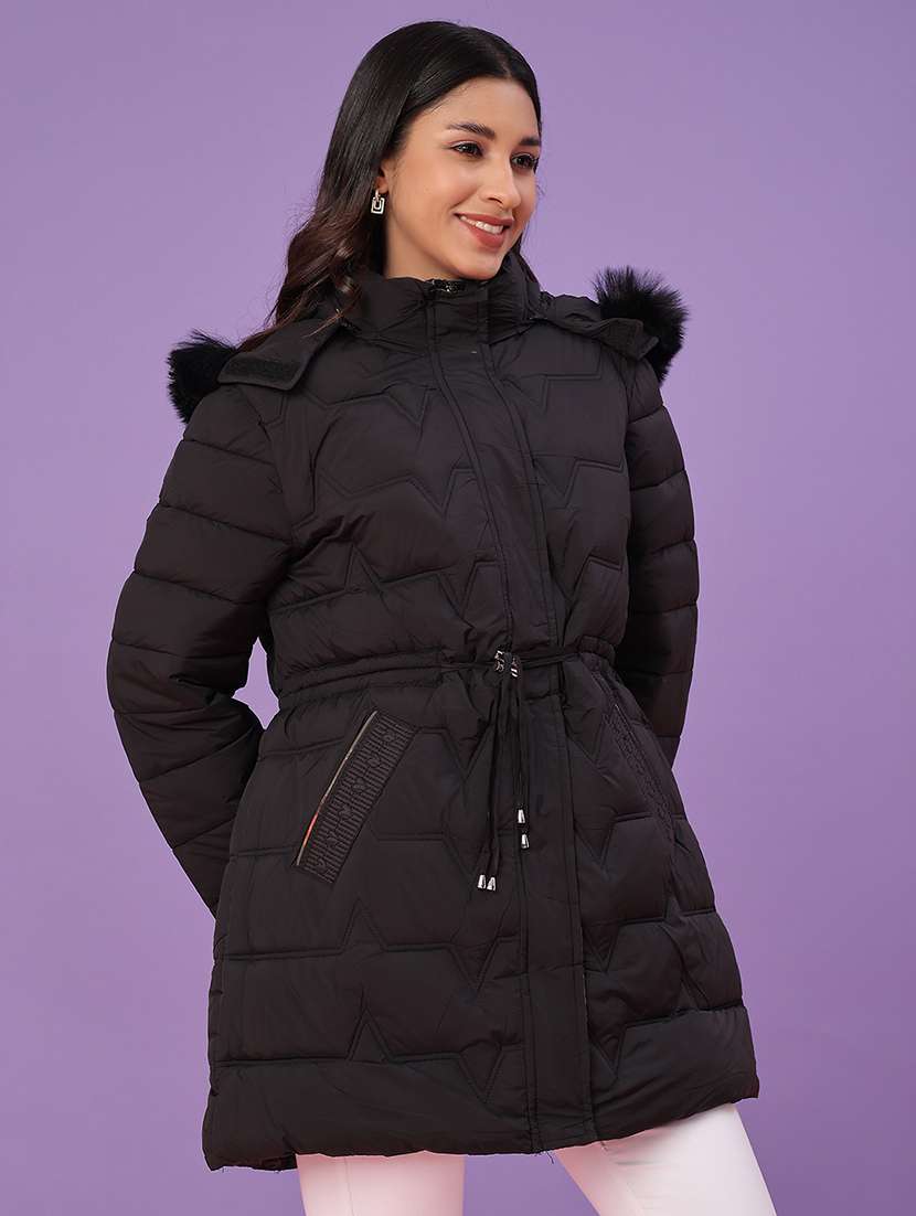 women solid long sleeve puffer jacket - 22159655 -  Standard Image - 1