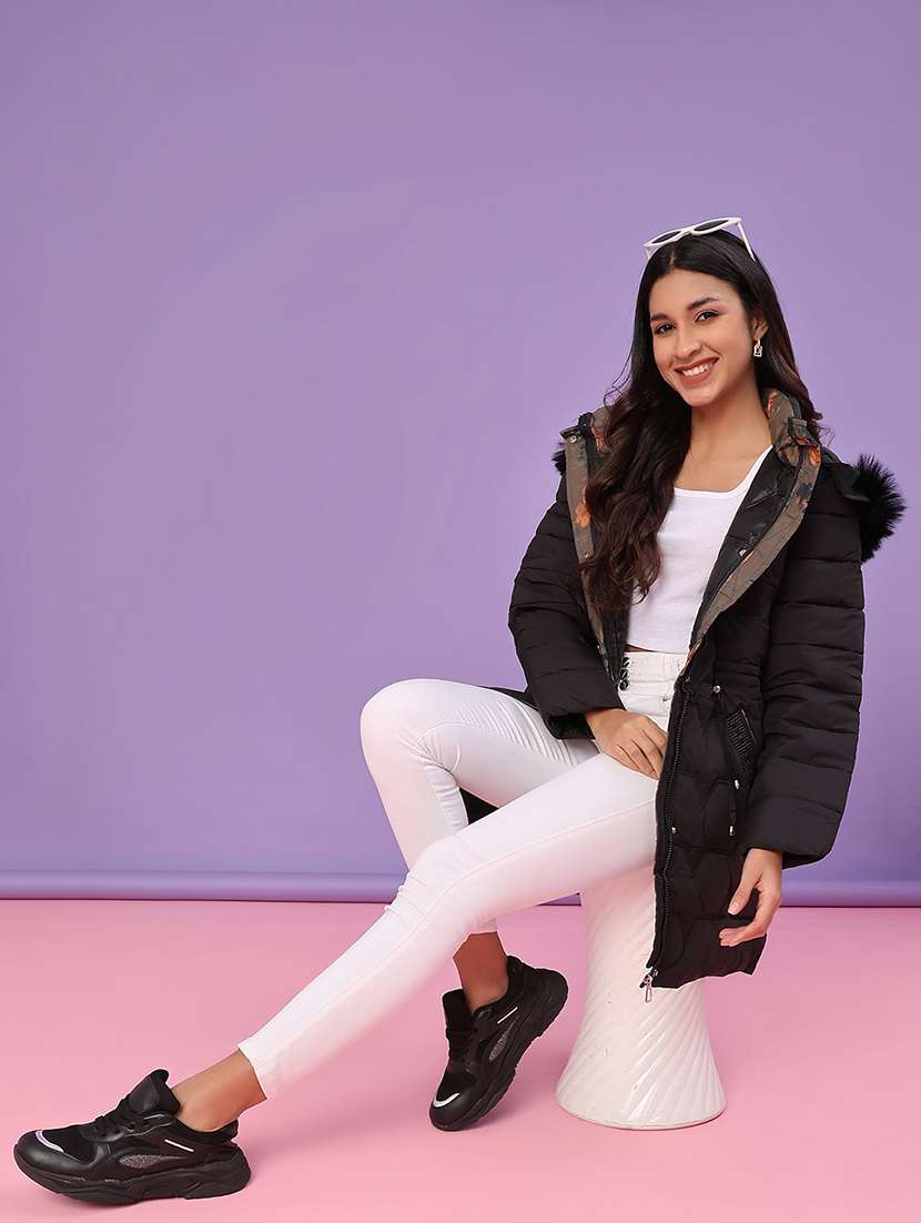 women solid long sleeve puffer jacket - 22159655 -  Standard Image - 4