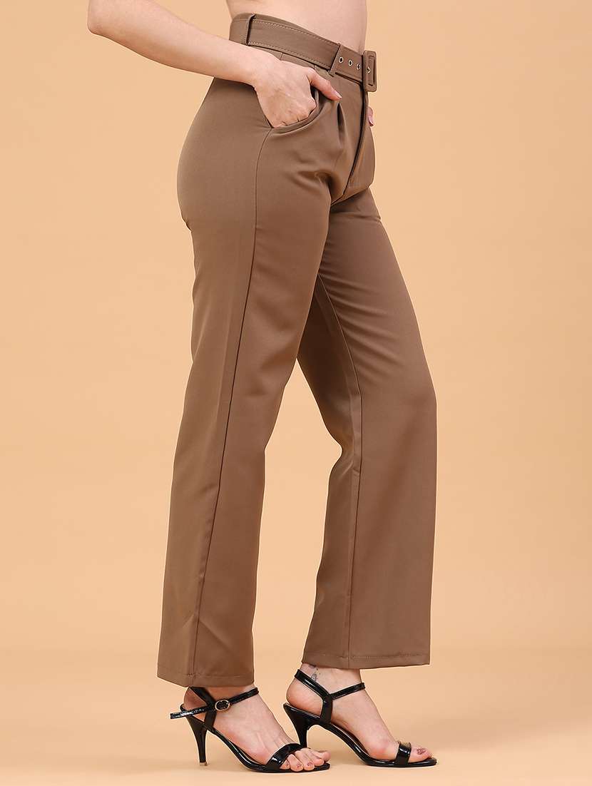 women solid high rise straight trouser - 22159966 -  Standard Image - 1