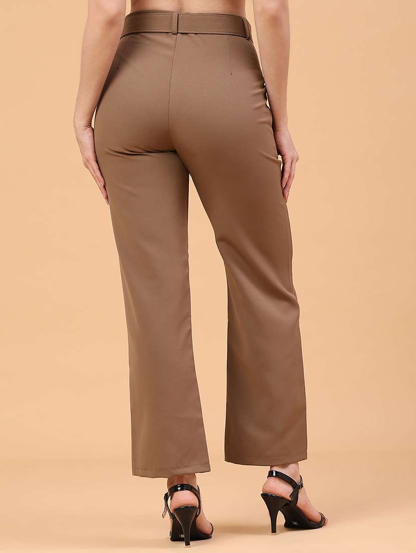 women solid high rise straight trouser - 22159966 -  Standard Image - 4