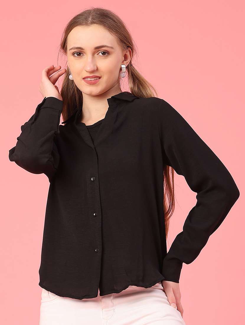 women solid long sleeve high-low shirt - 22159971 -  Standard Image - 1