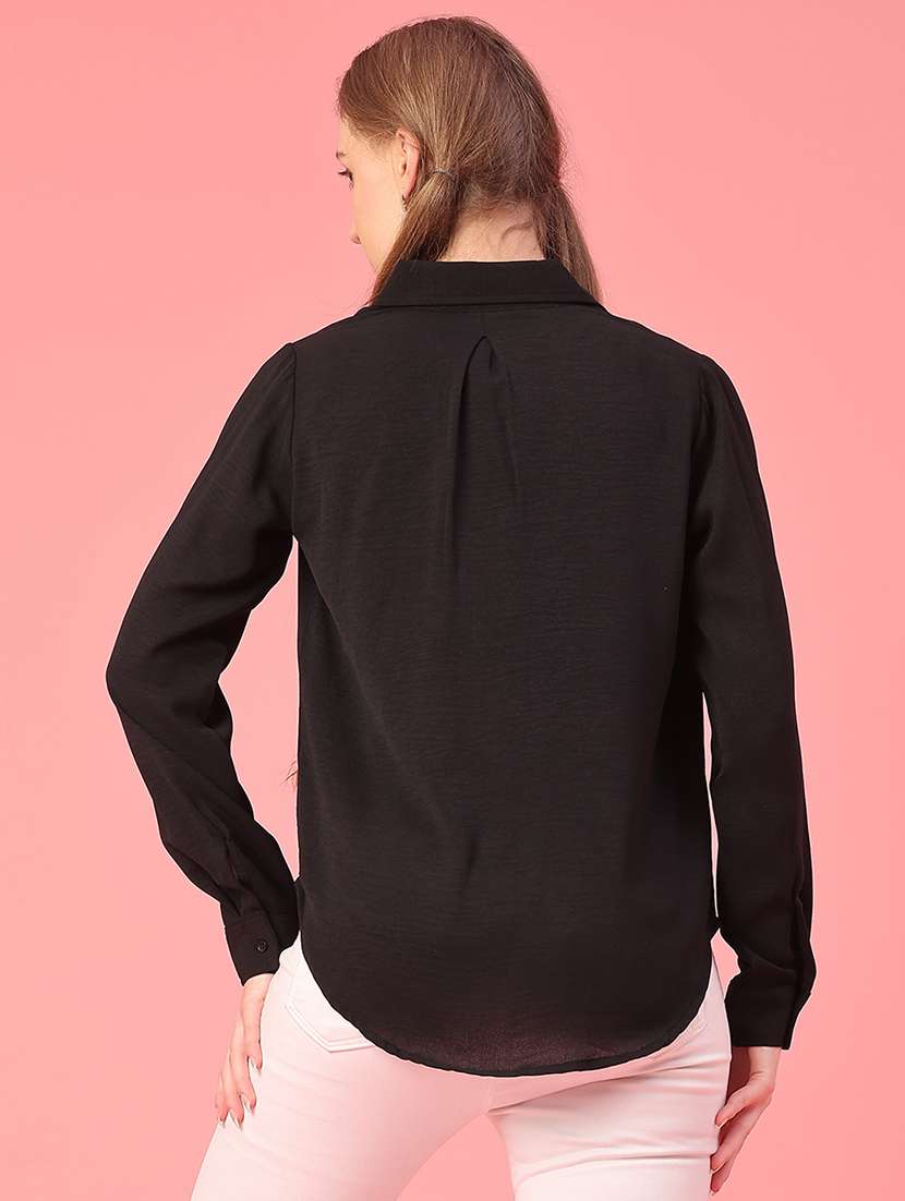 women solid long sleeve high-low shirt - 22159971 -  Standard Image - 4